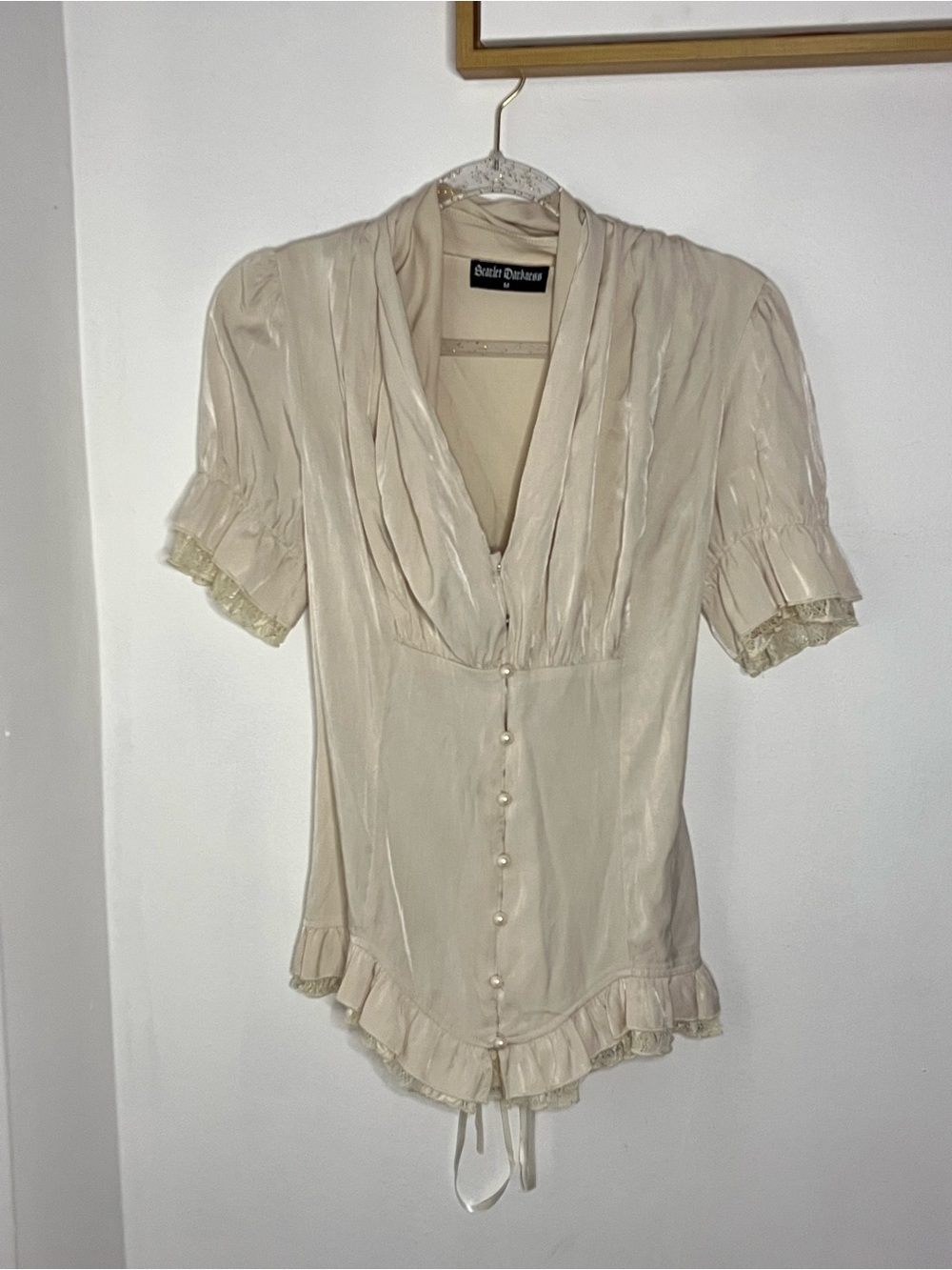 Scarlet Darkness Ladies Victorian Blouse Lace Up Pleated Shirt in Apricot Medium - Picture 6 of 10